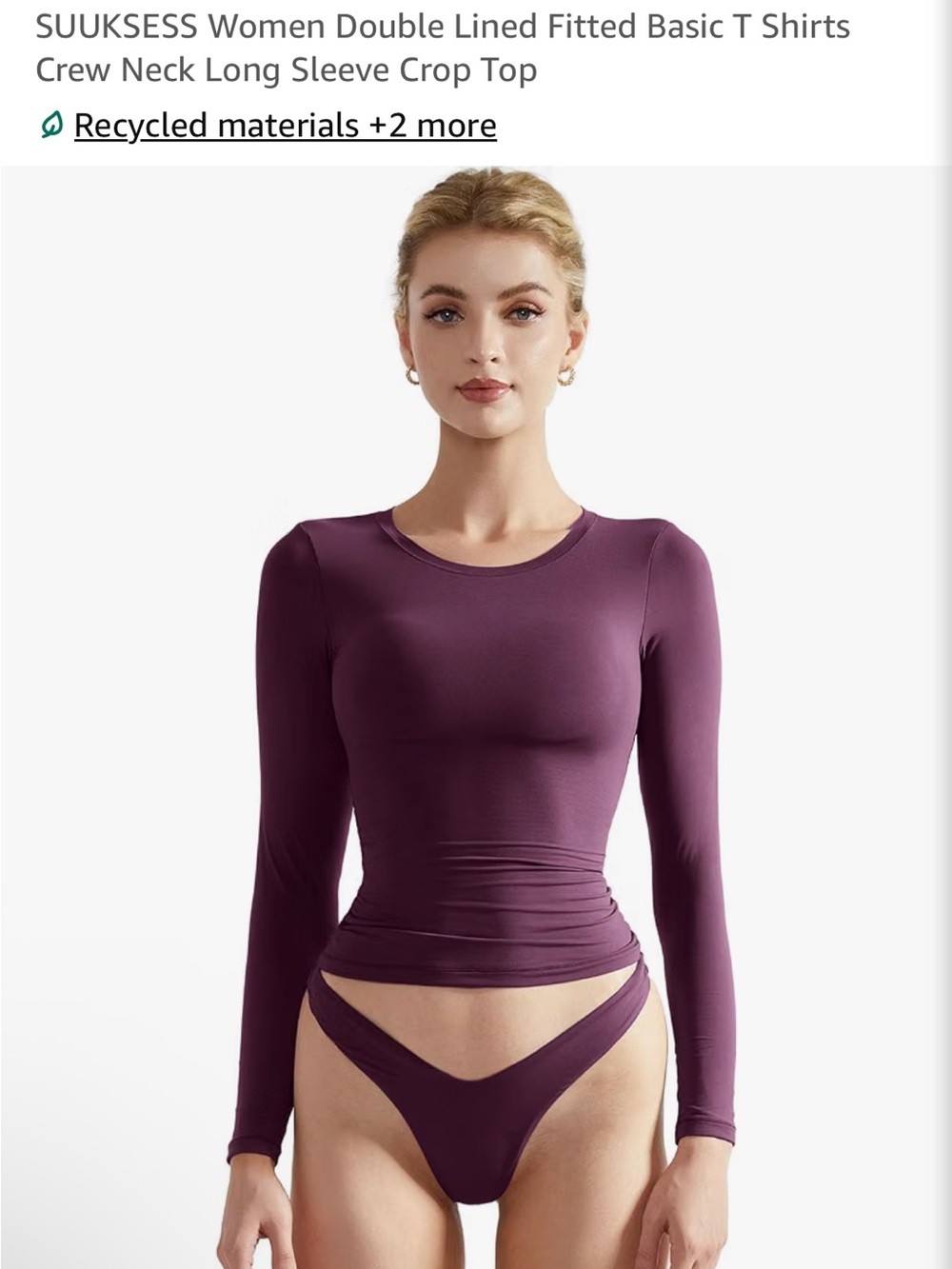 Women's Long Sleeve Fitted Crop Top — Plum